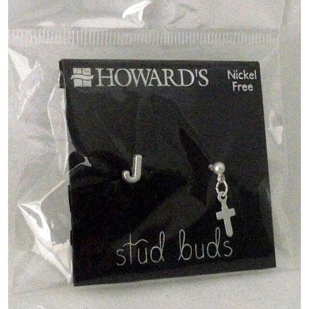 Cross Jewelry Earrings Stud Buds Initial J Pierced Howards Nickel Free Small NEW